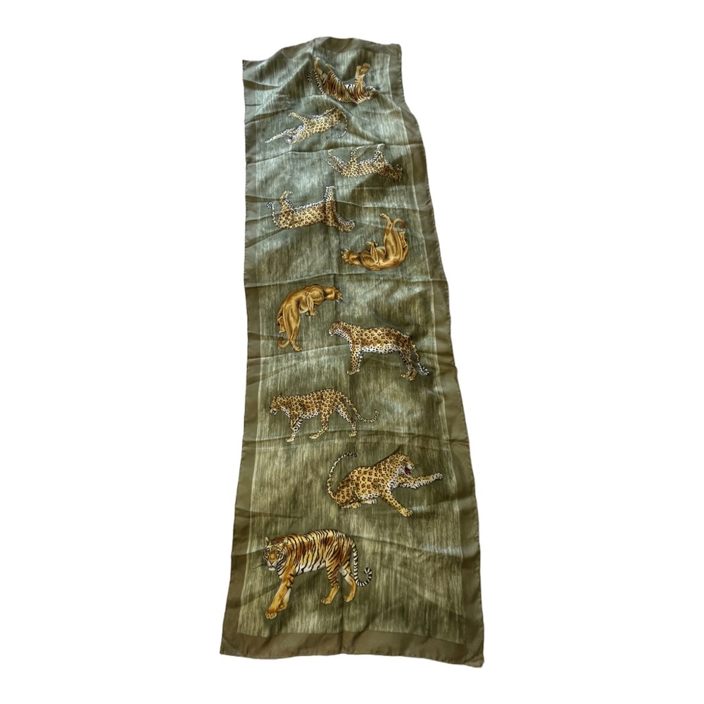 Vintage Exotic Cat Silk Scarf 15” x 48”